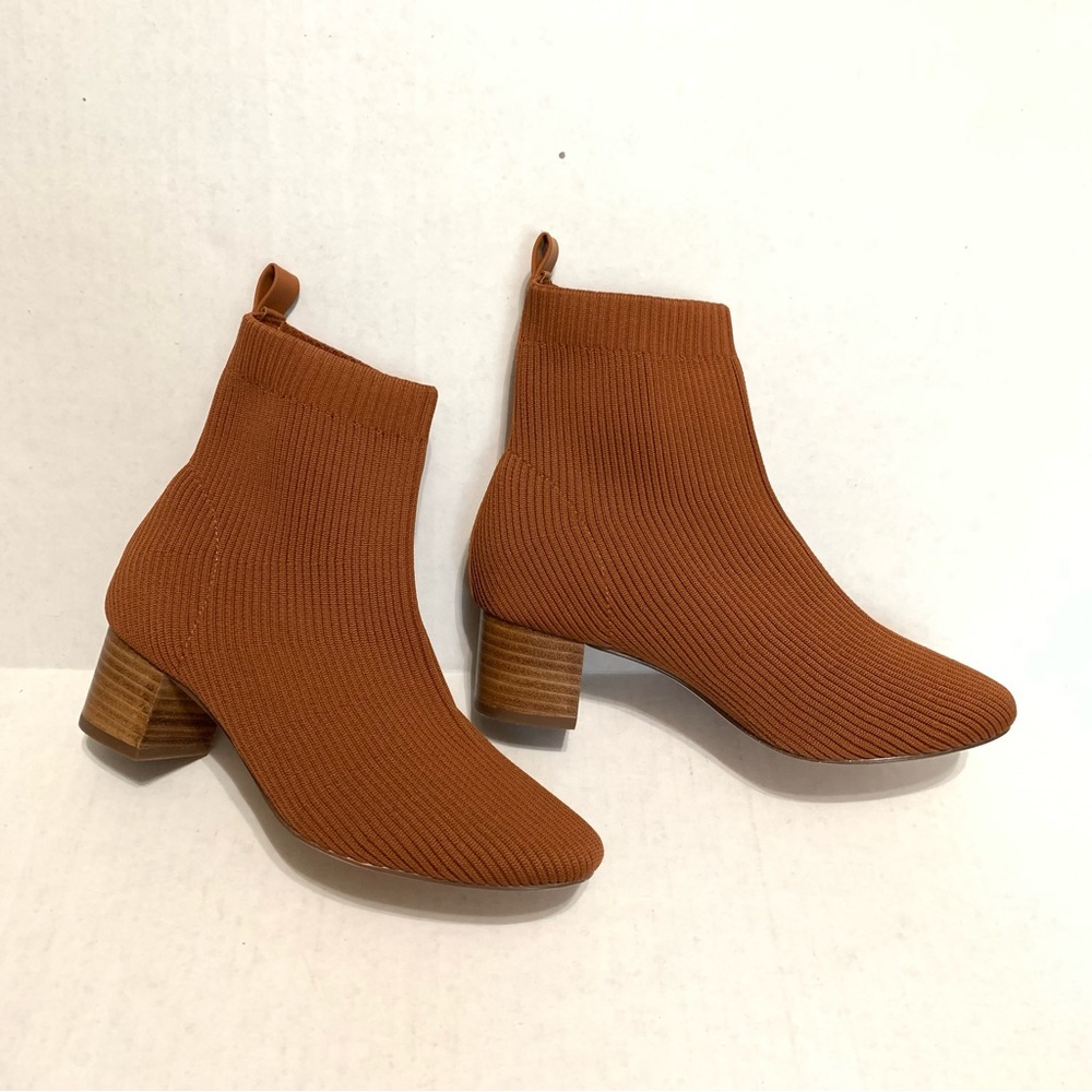 Joie Ribbed Knit Stretchy Neely Block Heel Sock Ankle Boots Rust Sz 6.5